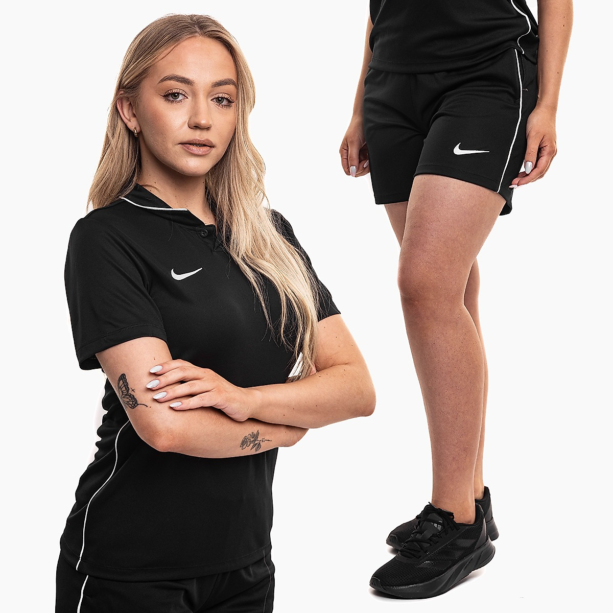 Nike set sportiv damă tricou pantaloni scurți Dri Fit Park 26 Polo HM7150 010/HM7162 010
