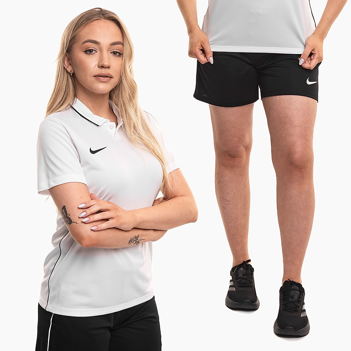 Nike set sportiv damă tricou pantaloni scurți Dri Fit Park 26 Polo HM7150 100/HM7162 010