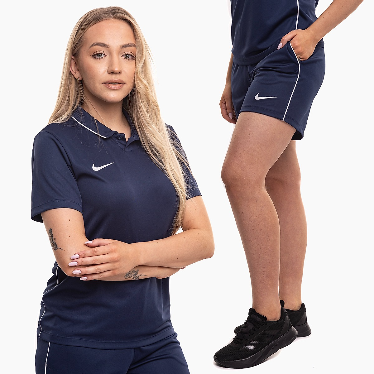 Nike set sportiv damă tricou pantaloni scurți Dri Fit Park 26 Polo HM7150 410/HM7162 410