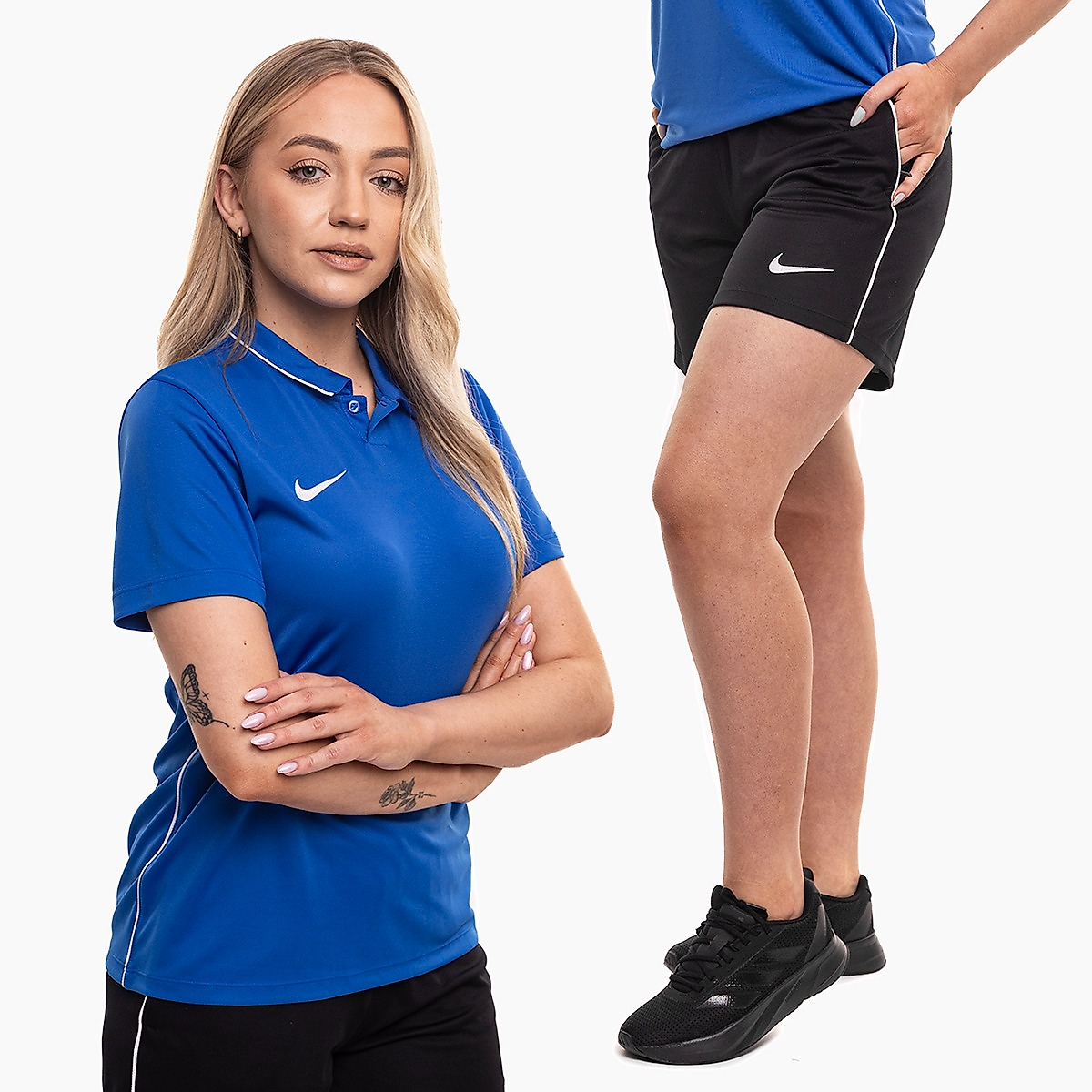 Nike set sportiv damă tricou pantaloni scurți Dri Fit Park 26 Polo HM7150 463/HM7162 010