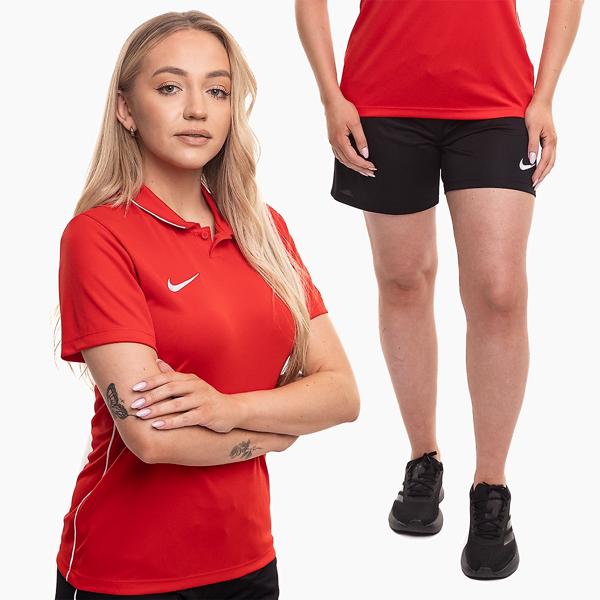 Nike set sportiv damă tricou pantaloni scurți Dri Fit Park 26 Polo HM7150 657/HM7162 010